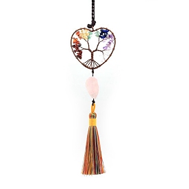 Gemstone Pendants Decoration, with Metal Woven Pendant, Heart and Tree