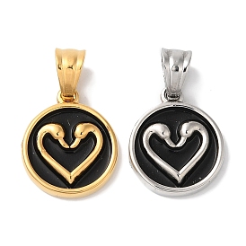 Ion Plating(IP) 304 Stainless Steel Pendants, with Enamel, Flat Round with Swan Charm