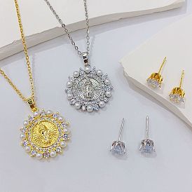 Chic Sunflower Pendant Necklace Set with Micro-Inlaid Zirconia Stones - Unique European and American Fashion Jewelry