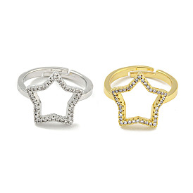 Star Rack Plating Brass Micro Pave Cubic Zirconia Adjustable Rings for Women, Cadmium Free & Lead Free, Long-Lasting Plated