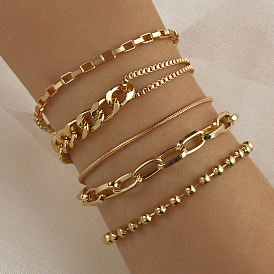 Boho Chic 5-Piece Jewelry Set for Women - Snake Chain, Beaded Bracelet & Necklace Combo