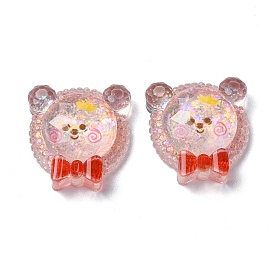 Transparent Epoxy Resin Cabochons, with Paillettes, Bear with Bowknot