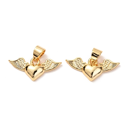 Brass Charms, Long-Lasting Plated, Heart with Wing
