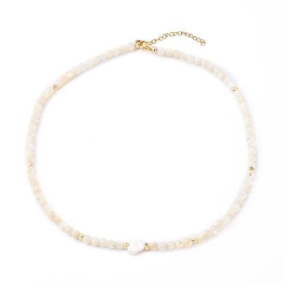 Collares de cuentas de concha naturales, con cuentas de cubo de latón, redonda y corazón, dorado
