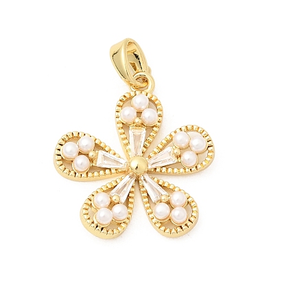 Латунные микропаве прозрачные подвески с фианитом, с подвесками в виде пластиковых жемчужных цветов, долговечный