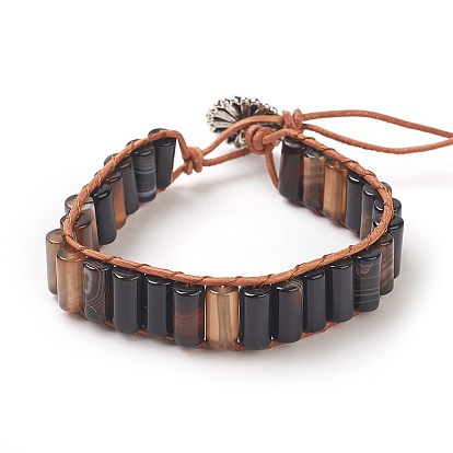 Браслеты из натурального камня, с кожаным шнуром и застежками из сплава, цветок, античное серебро