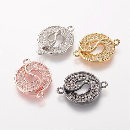 Brass Micro Pave Cubic Zirconia Links, Flat Round