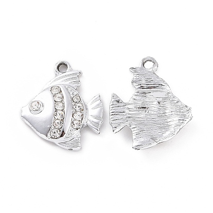 Alloy Crystal Rhinestone Pendants, Fish Charms