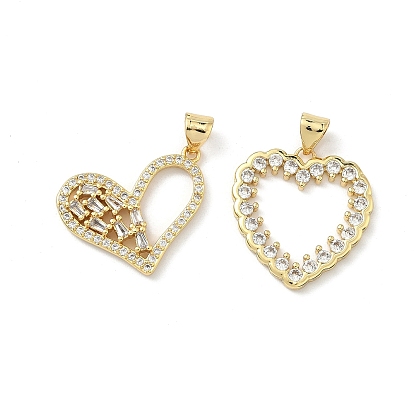 Латунные микропаве прозрачные подвески с фианитом, долговечный, стойки покрытие, без свинца и без кадмия, шарма сердца