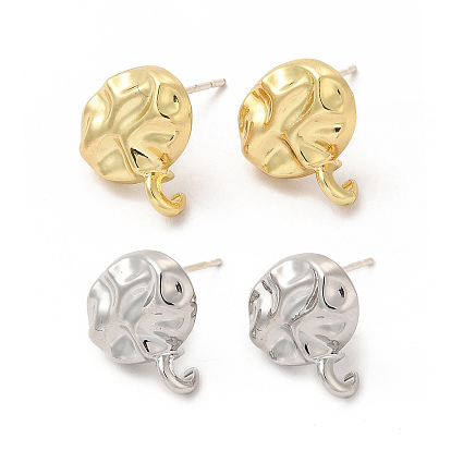 Alloy Stud Earring Findings, with Horizontal Loop and 304 Stainless Steel Pins, Long-Lasting Plated, Oval, Cadmium Free & Lead Free