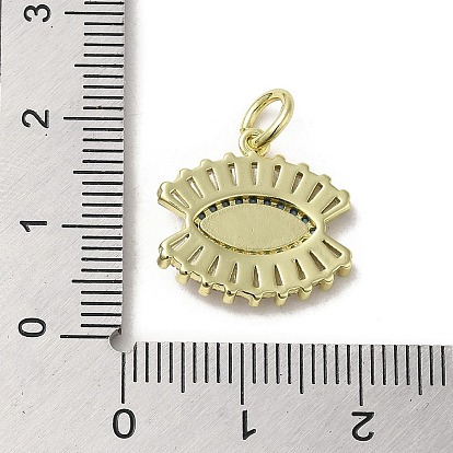Brass Micro Pave Cubic Zirconia Pendants, with Glass and Enamel, with Jump Ring, Real 18K Gold Plated, Eye
