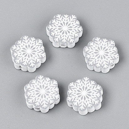 Окрашенные распылением деревянные бусины Schima, печатные бисера, снежинка