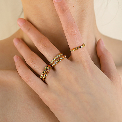 304 Открытые кольца-манжеты из нержавеющей стали со стразами для женщин, золотые