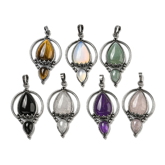 Colgantes de piedras preciosas, dijes en forma de lágrima de latón chapado en estante, plata antigua, sin plomo y cadmio