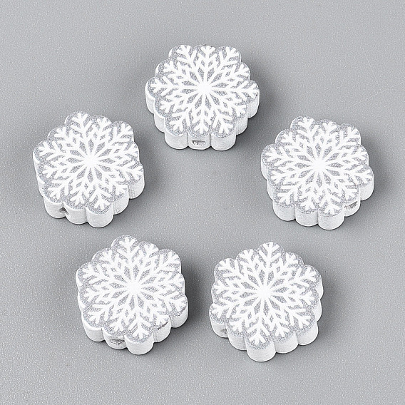 Окрашенные распылением деревянные бусины Schima, печатные бисера, снежинка