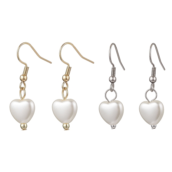 2 пары 304 серьги-подвески из пластика и нержавеющей стали с жемчужинами, сердце