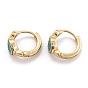 Brass Micro Pave Clear Cubic Zirconia Huggie Hoop Earrings, with Enamel, Smiling Face, Real 18K Gold Plated