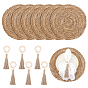 Round Natural Wood Beaded Napkin Rings, with Jute Tassel & Grass Heat Insulation Coasters, Table Napkin Holder Adornment, for Wedding Banquet Birthday Party Dinner Table Decorations