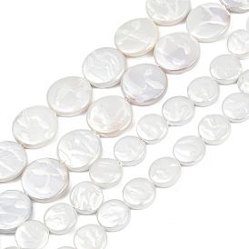 Нити бусин из искусственного жемчуга с гальваническим покрытием из фарфора, плоско-круглые