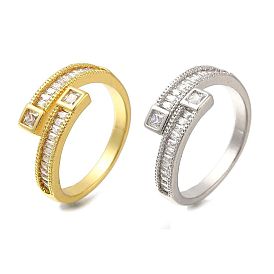 Brass Micro Pave Clear Cubic Zirconia Adjustable Finger Rings, Wide Band Rings, Cadmium Free & Lead Free, Unisex