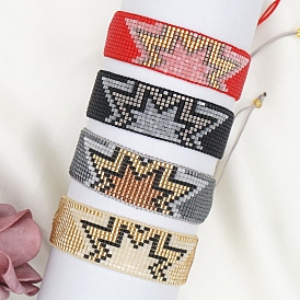 Friendship Star Loom Pattern Seed Beads Bracelets for Women, Adjustable Nylon Cord Braided Bead Bracelets