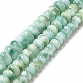 Brins de perles de verre naturel, classe AB +, rondelle, bleu aqua