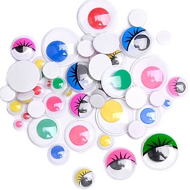 Plastic Doll Craft Activities Eyeball Moving Eyes, with Back Adhesive Stickers, Flat Round with Eyelash, Random Color