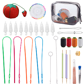 Поделок швейные наборы, в комплект входит пластиковый нитевдеватель, нитевдеватель из нержавеющей стали, стальные швейные петли, крючки для токарных станков, нитковдеватель, иголка и булавка, стальные распарыватели швов, хлопковые игольчатые подушечки, полиэфирные нити