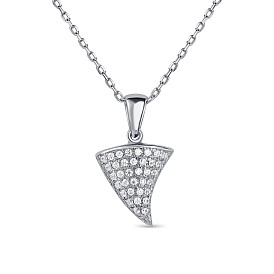 TINYSAND 925 Sterling Silver Cubic Zirconia Triangular Geometry Pendant Necklace, 17 inch