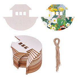 Лодка незаконченные заготовки деревянные подвески набор для рисования, пирография, домашнего декора, с джутовым шнуром