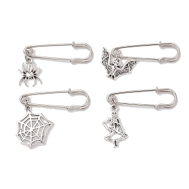 Halloween Antique Silver & Platinum Iron Kilt Pins Brooches, with Alloy Charms