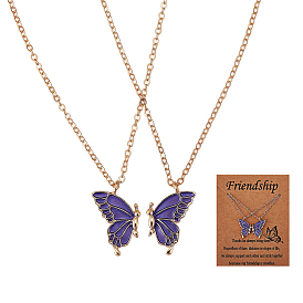 2Pcs Matching Butterfly Pendant Necklaces Set, 316 Surgical Stainless Steel Couple Necklace for Mother Daughter Friends, Light Gold