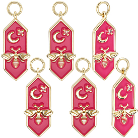 6Pcs Brass Micro Pave Cubic Zirconia Pendants, Bees, with Enamel and Jump Ring