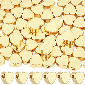 60шт. долговечные латунные бусины с покрытием, реальный 18 k позолоченный, без никеля , сердце