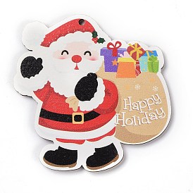 Christmas Wood Big Pendants, Santa Claus with Word Happy Holiday