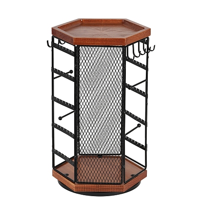 Вращающиеся железные подставки для ювелирных изделий, для ожерелий браслетов колец, с деревянным подвалом