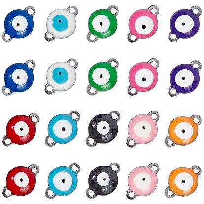 Vacuum Plating 304 Stainless Steel Enamel Links Connectors, Flat Round with Evil Eye