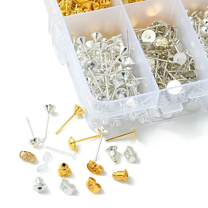 800Pcs 7 Style Iron & Plastic Stud Earring Findings, Earring Settings, with 800Pcs Ear Nuts