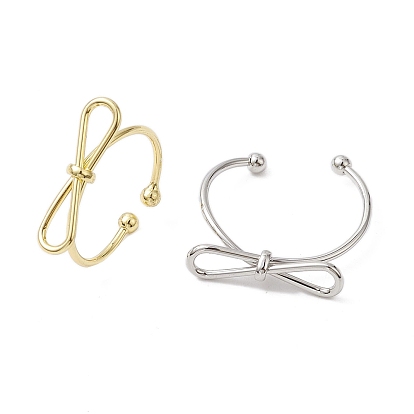 Rack Plating Brass Finger Rings, Long-Lasting Plated, Lead Free & Cadmium Free, Bowknot