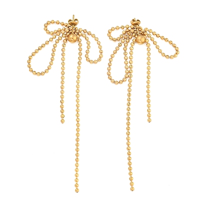 Стиль бохо 304 серьги-гвоздики из нержавеющей стали с шариковой цепочкой для женщин, бантом