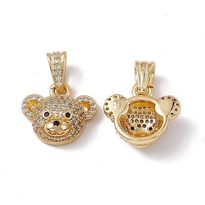 Brass Micro Pave Cubic Zirconia Pendants, Bear Head Charm