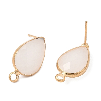 Brass Stud Earring Findings, with Glass and 304 Stainless Steel Pins & Horizontal Loops, Light Glod, Teardrop