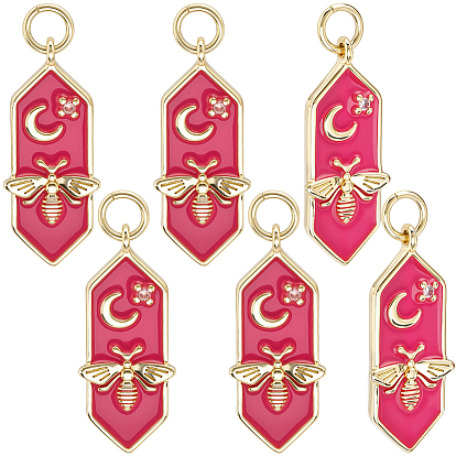 6Pcs Brass Micro Pave Cubic Zirconia Pendants, Bees, with Enamel and Jump Ring