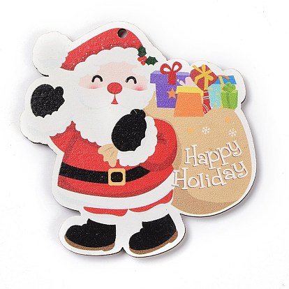 Christmas Wood Big Pendants, Santa Claus with Word Happy Holiday