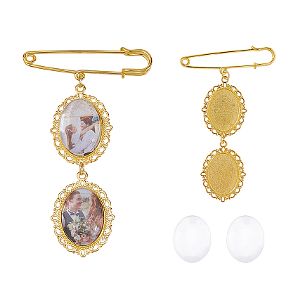 6шт железная брошь, с подвеской из сплава и стеклянными кабошонами