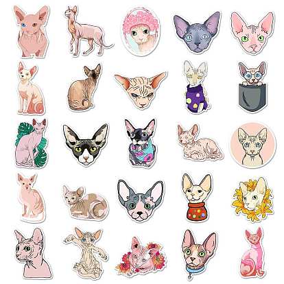 PVC Self Adhesive Hairless Cat Stickers Sets, Waterproof Cute Cat Decals for Suitcase, Skateboard, Refrigerator, Helmet, Mobile Phone Shell