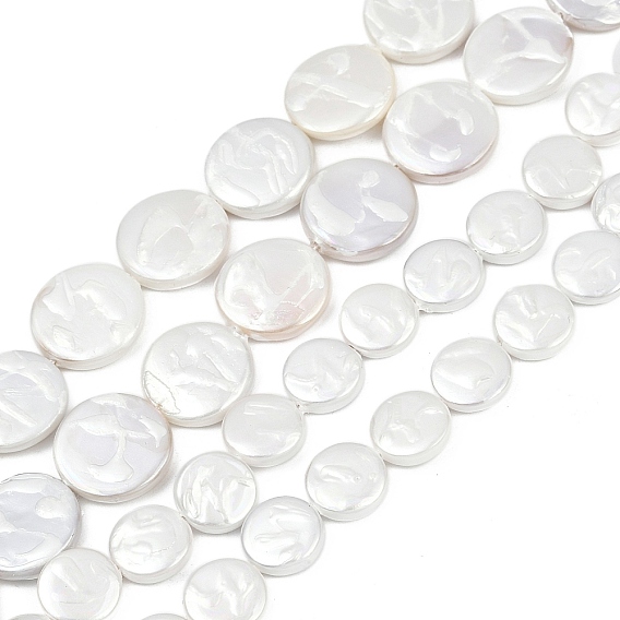 Нити бусин из искусственного жемчуга с гальваническим покрытием из фарфора, плоско-круглые