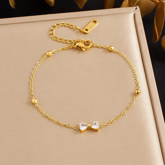 304 из нержавеющей стали горный хрусталь браслеты ссылка, браслеты-цепочки-спутники для женщин, бантом