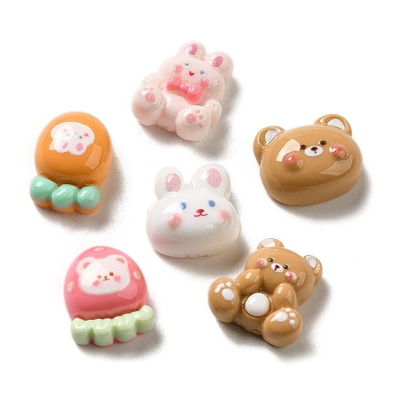 Opaque Resin Decoden Cabochons, Rabbit & Bear & Carrot, Mixed Shapes