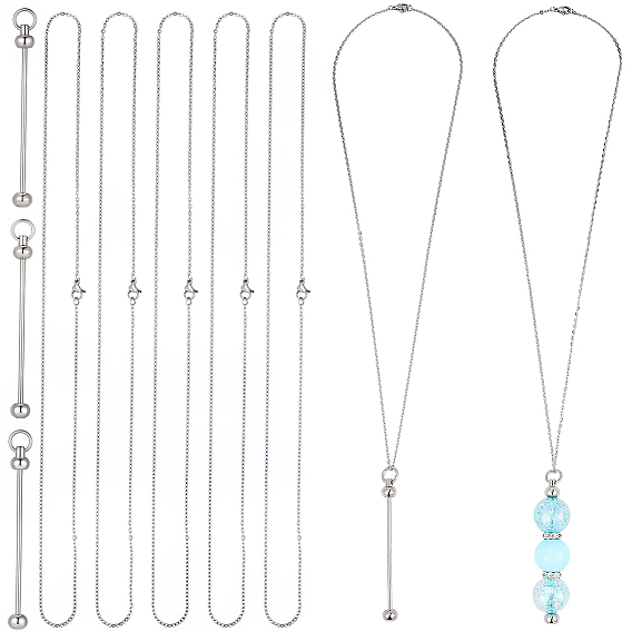 6 шт. 304 ожерелья из нержавеющей стали с цепочкой, с 6шт. железных прутьев, брелоков с бусинами